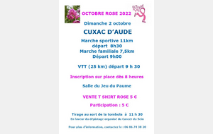 OCTOBRE ROSE Cuxac D'Aude dimanche 2 octobre 2022
